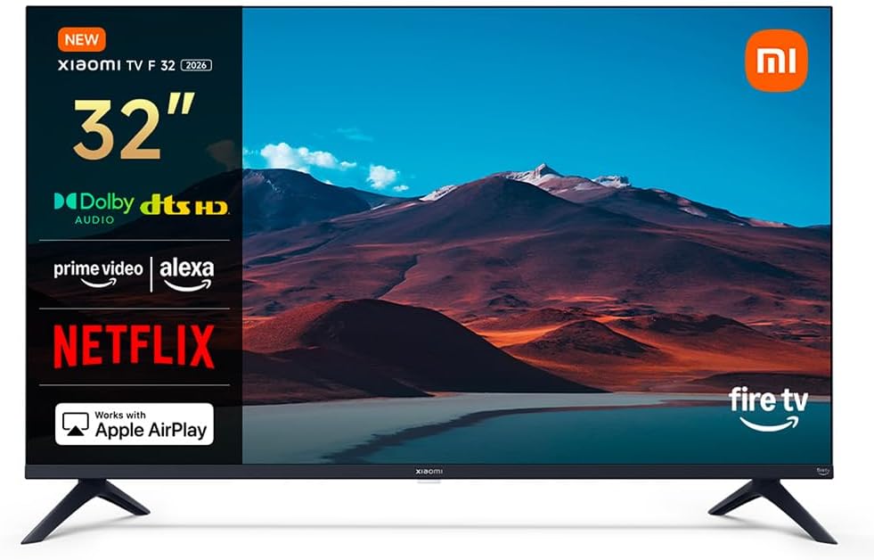 Il televisore Xiaomi TV F2 da 32 pollici con interfaccia Fire TV visualizzata sullo schermo.